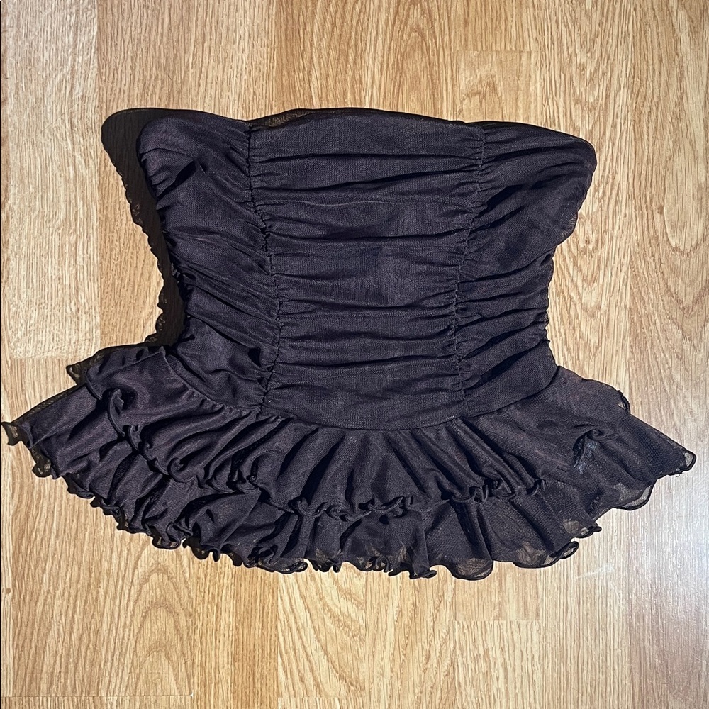BNWT Urban outfitters Kimchi Blue brown ruffled mesh strapless top